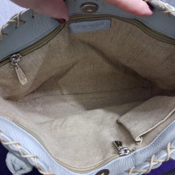 Berge Italian Leather Bag Tote Shouler Powder Blue - Picture 13 of 17